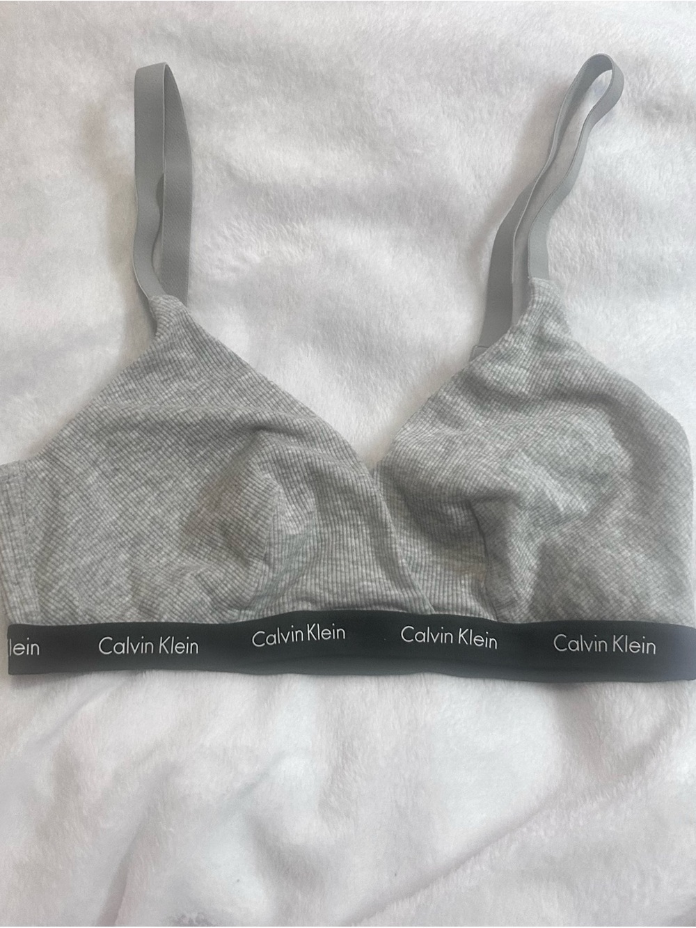 Cotton Calvin Klein Women's Grey Triangle Ribbed Wireless Bralette Bra lounge